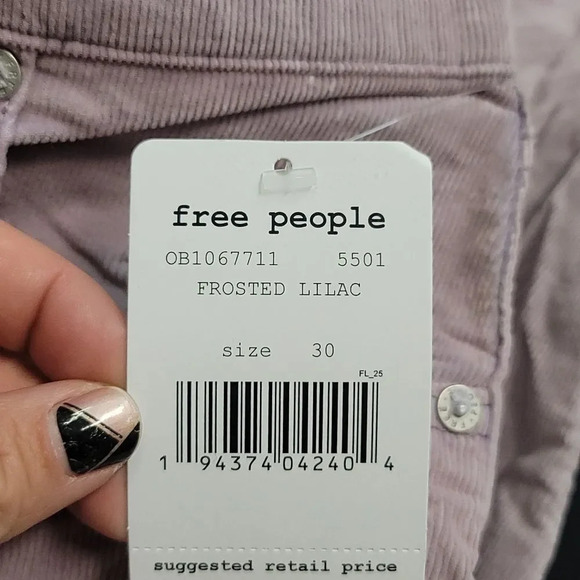 Free People Women's Sun Chaser Corduroy Skinny Ankle Jeans In Frosted Lilac - Picture 11 of 11